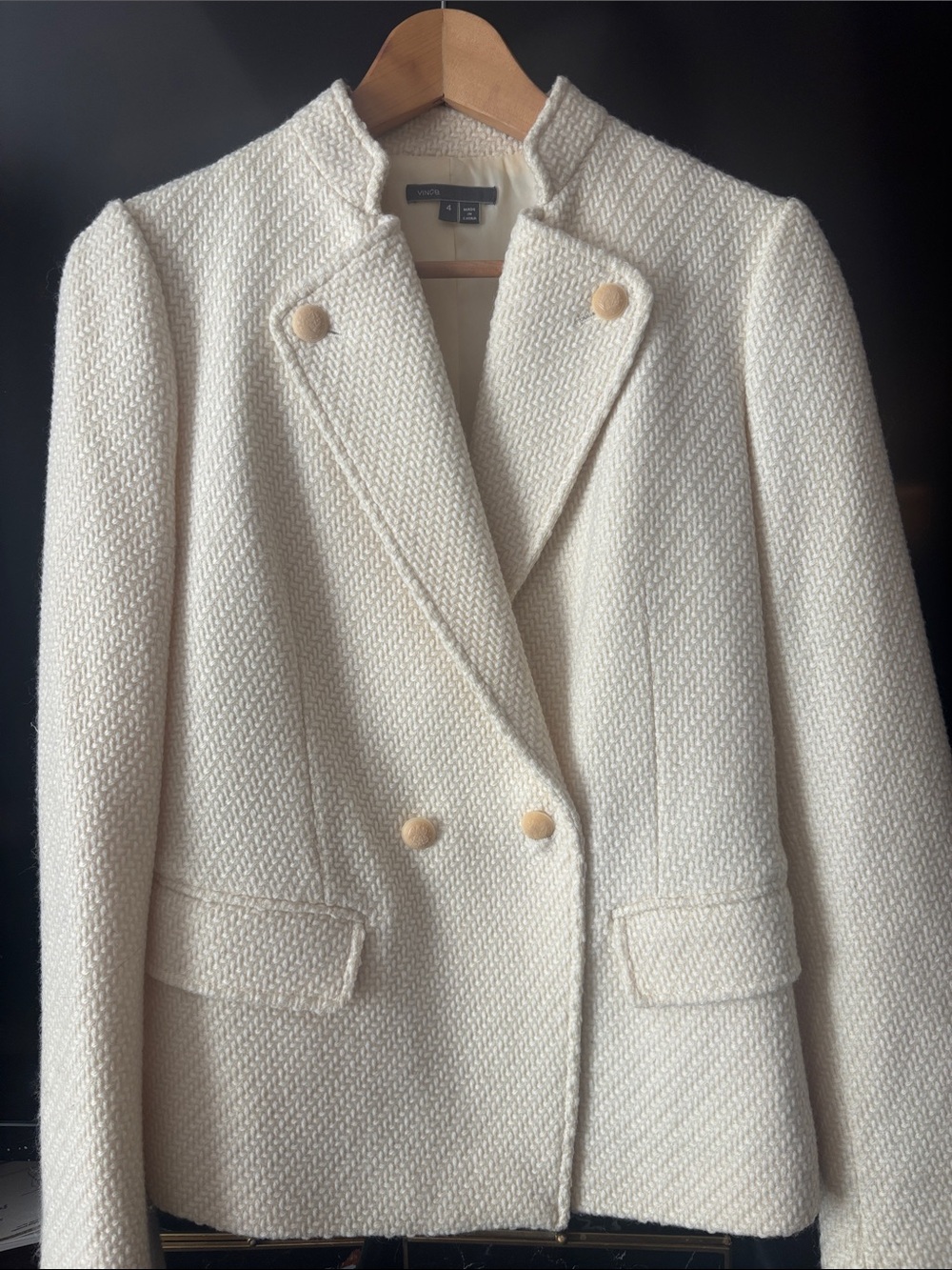 Vince Cream Double-Breasted Textured Peacoat